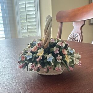 VTG Capodimonte Porcelain Basket; Large Size Miniature Basket w Few Flaws; 5.5”L